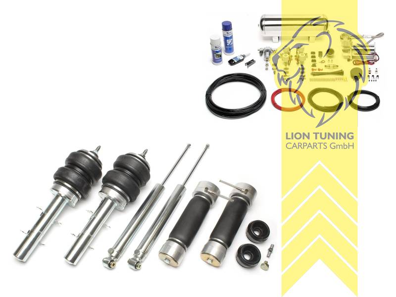 11,5L Tank chrom / ViAir Kompressor chrom, Zug- und Druckstufe gleichzeitig einstellbar, weiss, nicht passend für Allrad, Wir empfehlen die Verwendung kürzerer Koppelstangen, Stahl verzinkt, Eintragungspflichtig / Teilegutachten wird nach Kauf spezifisch ausgestellt